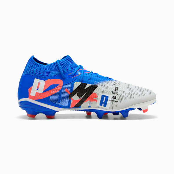 FUTURE 8 MATCH FOREVER Firm Ground/Artificial Ground Men's Soccer Cleats, PUMA White-Ultra Blue-Feather Gray-PUMA Black-Glowing Red, extralarge