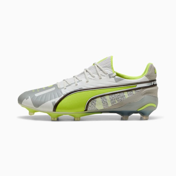 KING ULTIMATE FOREVER Firm Ground/Artificial Ground Men's Soccer Cleats, Feather Gray-Electric Lime-PUMA White-Flat Light Gray, extralarge