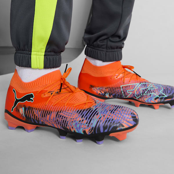 FUTURE 8 MATCH CREATIVITY Firm Ground/Artificial Ground Men's Soccer Cleats, Orange Poppy-PUMA Black-Dark Amethyst-Electric Peppermint, extralarge