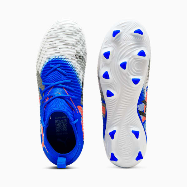 FUTURE 8 MATCH FOREVER Firm Ground/Artificial Ground Big Kids' Soccer Cleats, PUMA White-Ultra Blue-Feather Gray-PUMA Black-Glowing Red, extralarge