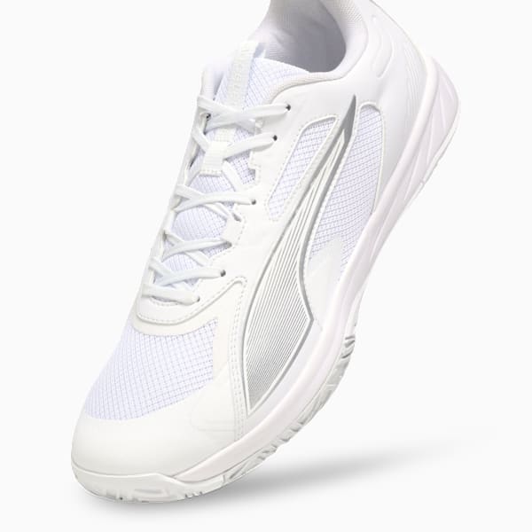 Accelerate Pro 4 Multi-Traction Indoor Badminton Shoes, PUMA White-PUMA Silver, extralarge-IND