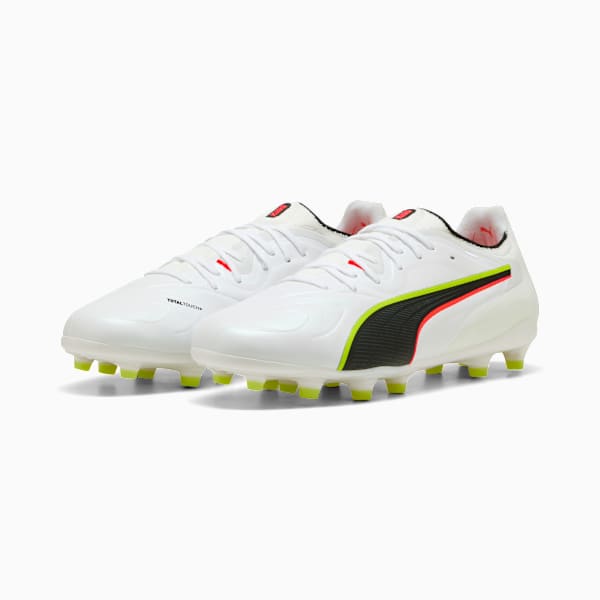 KING 20 ULTIMATE Men's Firm/Artificial Ground Soccer Cleats, PUMA White-Glowing Red-Yellow Alert, extralarge