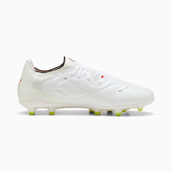 KING 20 ULTIMATE Men's Firm/Artificial Ground Soccer Cleats, PUMA White-Glowing Red-Yellow Alert, extralarge