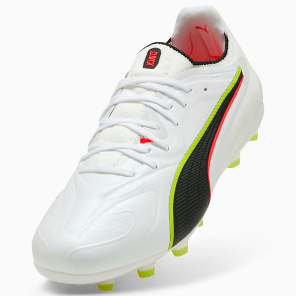 KING 20 ULTIMATE Men's Firm/Artificial Ground Soccer Cleats, PUMA White-Glowing Red-Yellow Alert, extralarge