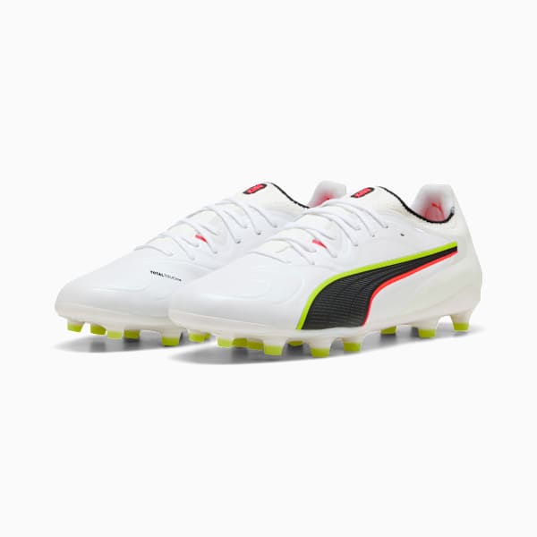 KING 20 ULTIMATE Women's Firm/Artificial Ground Soccer Cleats, PUMA White-Glowing Red-Yellow Alert, extralarge