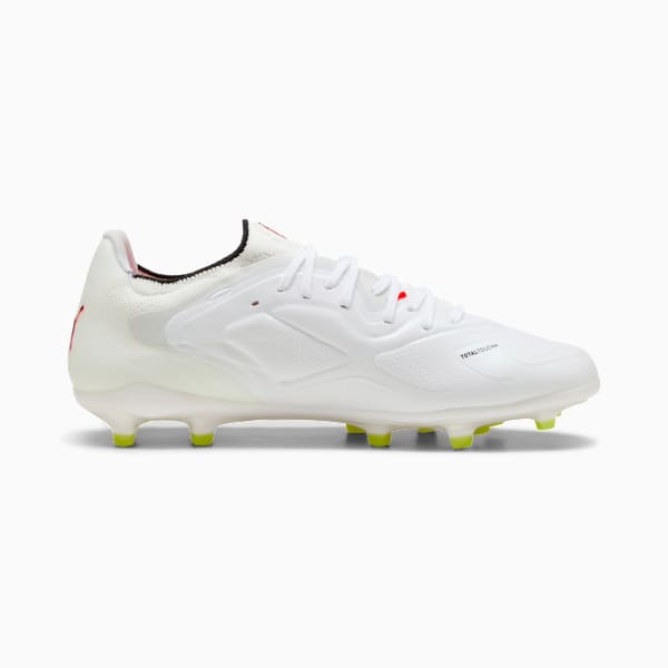 KING 20 ULTIMATE Women's Firm/Artificial Ground Soccer Cleats, PUMA White-Glowing Red-Yellow Alert, extralarge