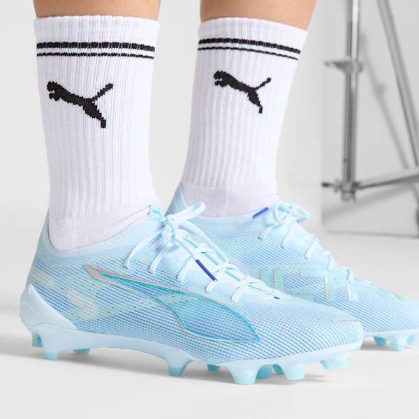 Tacos de fútbol ULTRA 5 ULTIMATE FG para mujer, Icy Blue-PUMA White-Light Aqua, extralarge