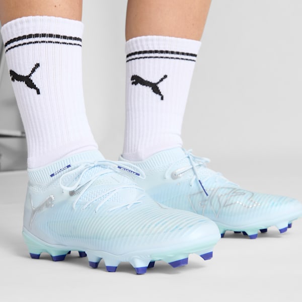 Tacos de fútbol FUTURE 8 PRO LIGHT UP FG/AG para mujer, Icy Blue-Light Aqua-PUMA White-Lapis Lazuli-PUMA Silver, extralarge