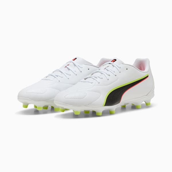 KING 20 PLAY FG/AG Football Boots Unisex, PUMA White-Glowing Red-Yellow Alert, extralarge-GBR