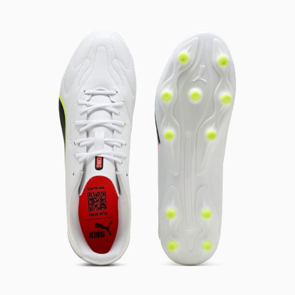 KING 20 PLAY FG/AG Football Boots Unisex, PUMA White-Glowing Red-Yellow Alert, extralarge-GBR