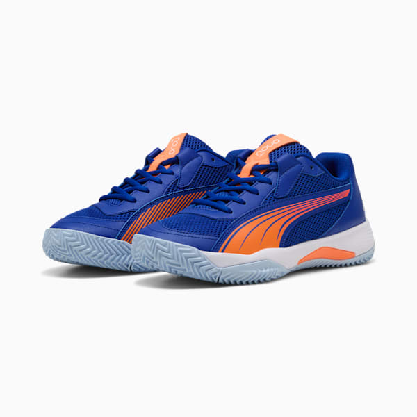 NOVA Court High-Traction Padel-Tennis Shoes, Vivid Blue-Heat Fire-PUMA White-Glowing Red, extralarge-IND