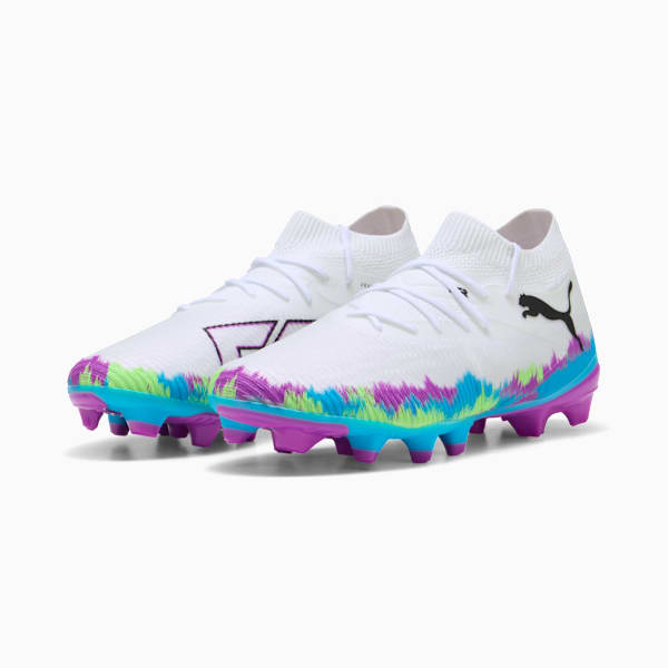 FUTURE 8 MATCH BRILLIANCE FG/AG Soccer Cleats Women, PUMA White-Fizzy Apple-Bright Aqua-Pure Magenta, extralarge