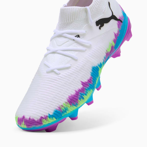 FUTURE 8 MATCH BRILLIANCE FG/AG Soccer Cleats Women, PUMA White-Fizzy Apple-Bright Aqua-Pure Magenta, extralarge