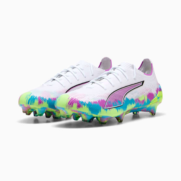 ULTRA 6 ULTIMATE FG soccer cleats Women, PUMA White-Fizzy Apple-Bright Aqua-Pure Magenta, extralarge