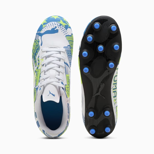 ULTRA Christian Pulisic Legacy KIds' Firm/Artificial Ground Soccer Cleats, PUMA White-Lake Blue-Yellow Alert, extralarge