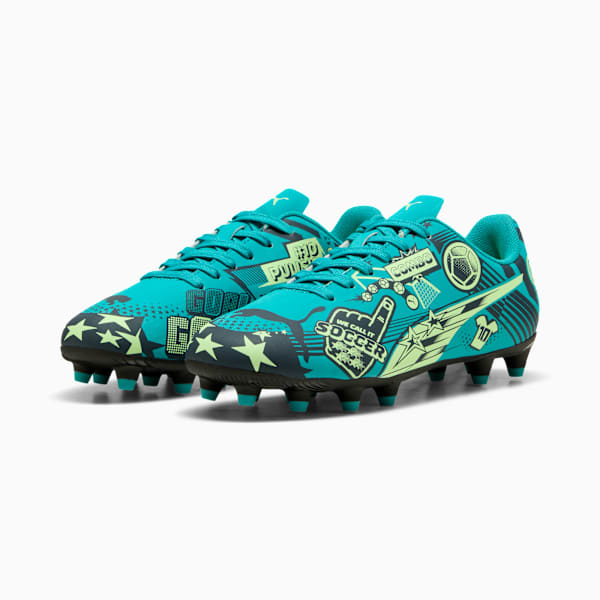 ULTRA Christian Pulisic Legacy KIds' Firm/Artificial Ground Soccer Cleats, Deep Aqua-Marine Blue-Speed Green, extralarge