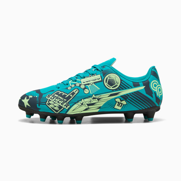 ULTRA Christian Pulisic Legacy KIds' Firm/Artificial Ground Soccer Cleats, Deep Aqua-Marine Blue-Speed Green, extralarge
