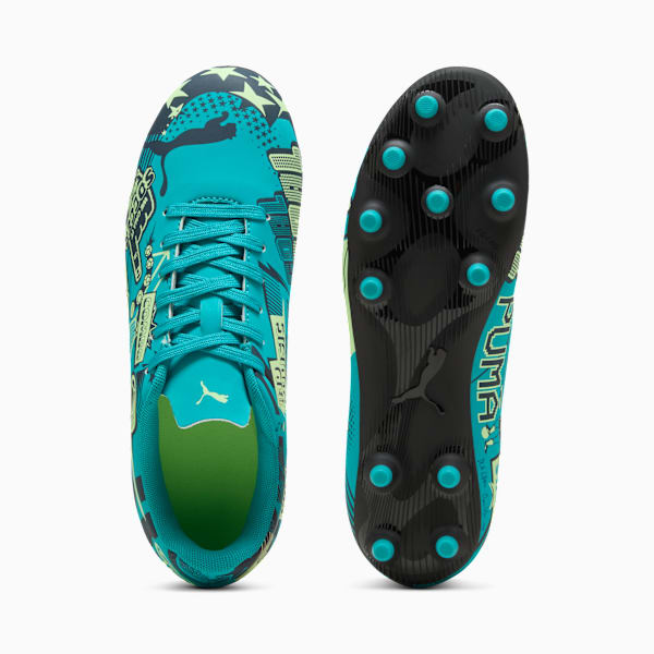 ULTRA Christian Pulisic Legacy KIds' Firm/Artificial Ground Soccer Cleats, Deep Aqua-Marine Blue-Speed Green, extralarge