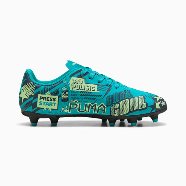 ULTRA Christian Pulisic Legacy KIds' Firm/Artificial Ground Soccer Cleats, Deep Aqua-Marine Blue-Speed Green, extralarge