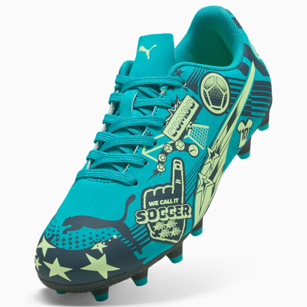 ULTRA Christian Pulisic Legacy KIds' Firm/Artificial Ground Soccer Cleats, Deep Aqua-Marine Blue-Speed Green, extralarge