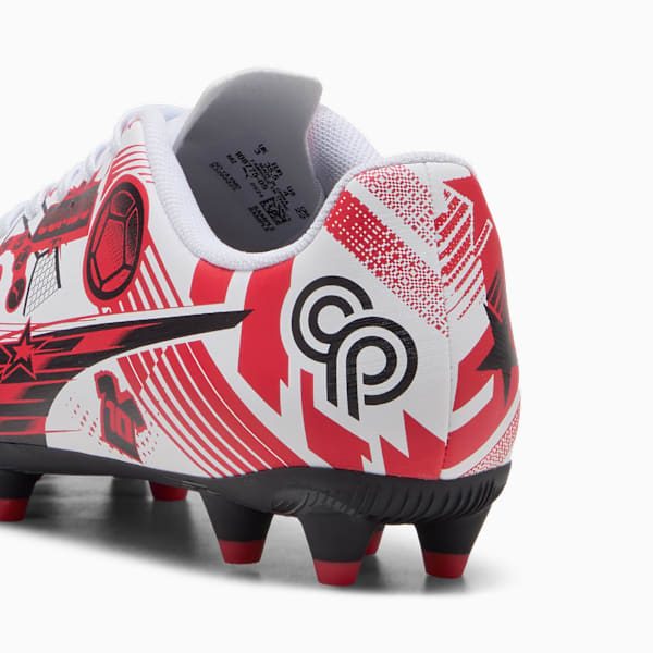 ULTRA Christian Pulisic Legacy KIds' Firm/Artificial Ground Soccer Cleats, PUMA White-PUMA Red-PUMA Black, extralarge