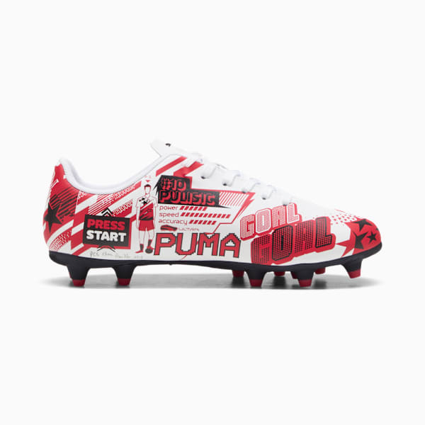 ULTRA Christian Pulisic Legacy KIds' Firm/Artificial Ground Soccer Cleats, PUMA White-PUMA Red-PUMA Black, extralarge