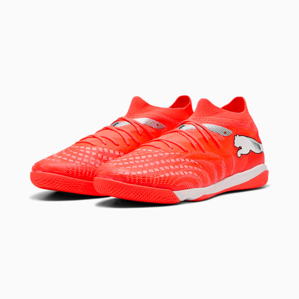 FUTURE 9 MATCH Men's Indoor Soccer Cleats, Glowing Red-PUMA White-PUMA Black-PUMA Silver, extralarge