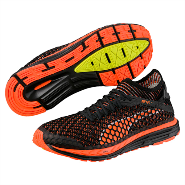 Speed IGNITE NETFIT Men's Running Shoes, Black-Shocking Orange-White, extralarge-IND