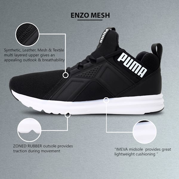 Enzo IMEVA Tec Mesh Men's Running Shoes, Puma Black-Puma White, extralarge-IND