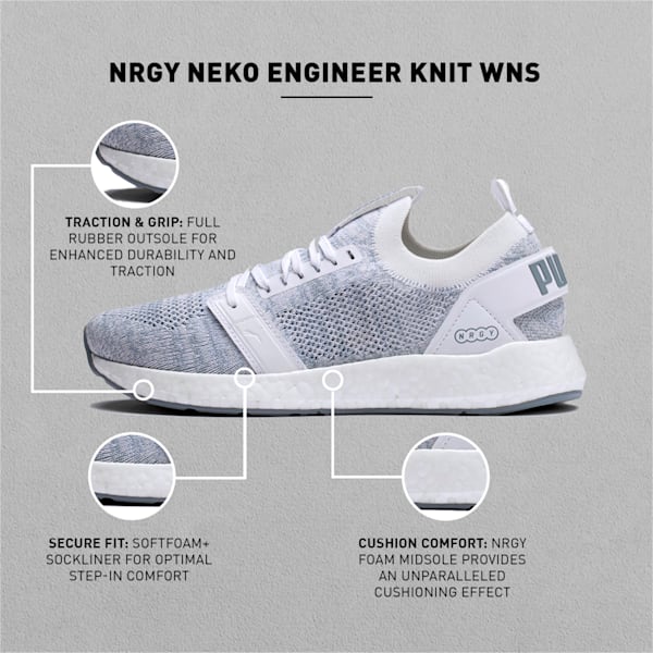 NRGY Neko Engineer Knit Women's Running Shoes, Puma White-Quarry