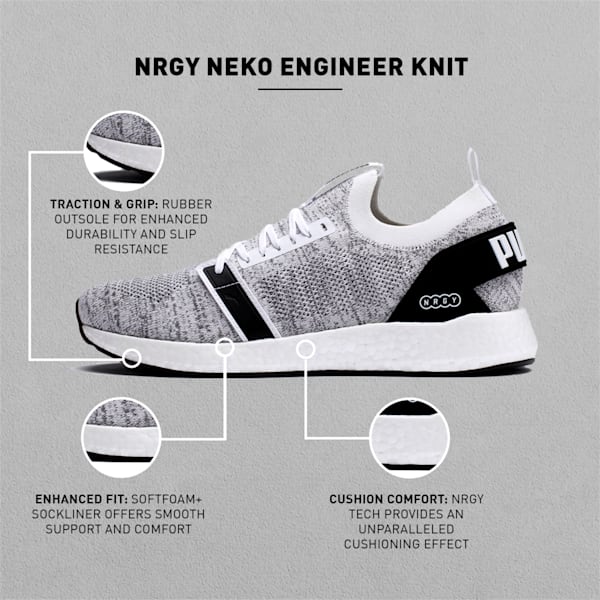 NRGY Neko Engineer Knit Men's Running Shoes, Puma White-Puma Black, extralarge-IND