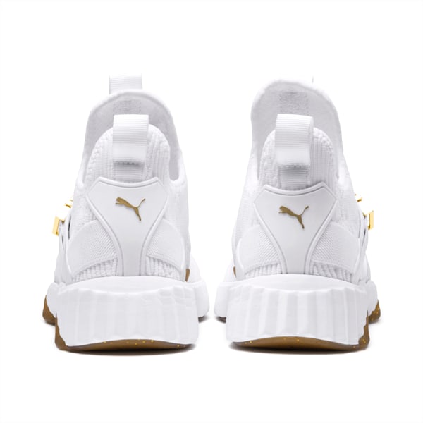 Tenis para mujer Defy Varsity Mid, Puma White-Metallic Gold, extralarge