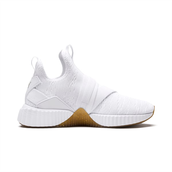 Tenis para mujer Defy Varsity Mid, Puma White-Metallic Gold, extralarge