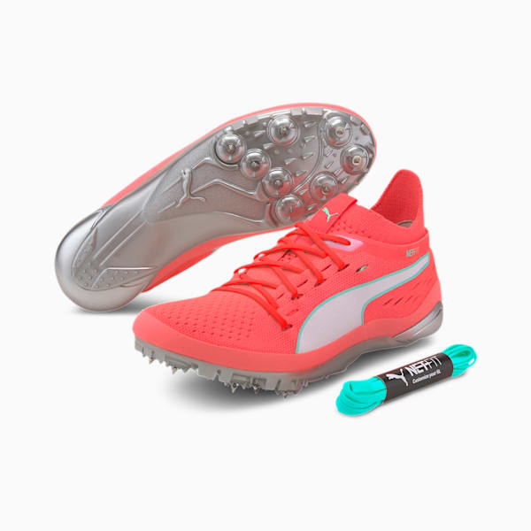 evoSPEED NETFIT Sprint 2 Track Spikes, Ignite Pink-Puma White-Green Glimmer, extralarge