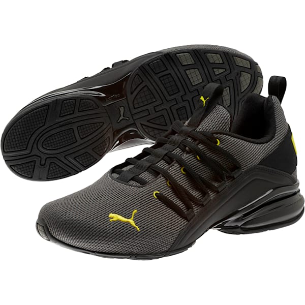 Axelion Mesh Men's Training Shoes, Charcoal Gray-Blazing Yellow, extralarge
