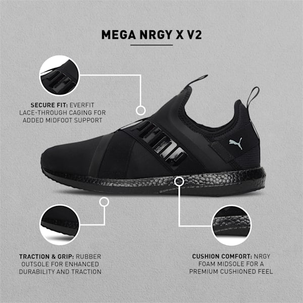 Mega NRGY X v2 Unisex Running Shoes, Puma Black-Puma Black