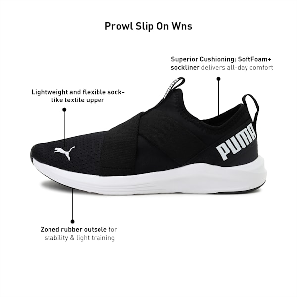 Prowl Women's Slip-On Training Shoes, Puma Black-Puma White, extralarge-IND
