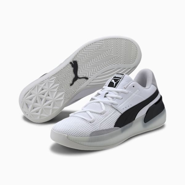 Clyde Hardwood Basketball Shoes, Puma White-Puma Black, extralarge