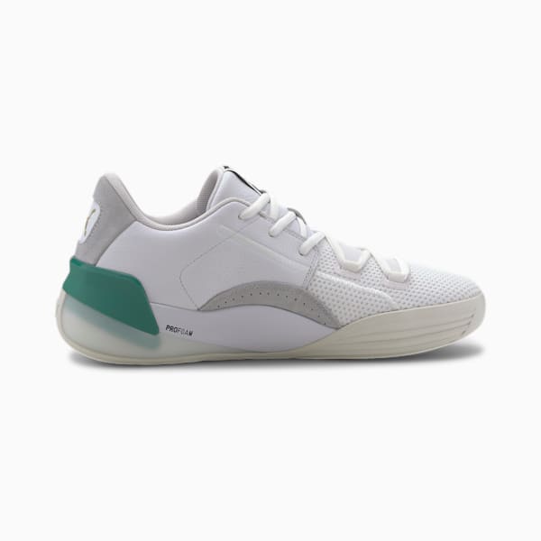 Clyde Hardwood Basketball Shoes, Puma White-Power Green, extralarge