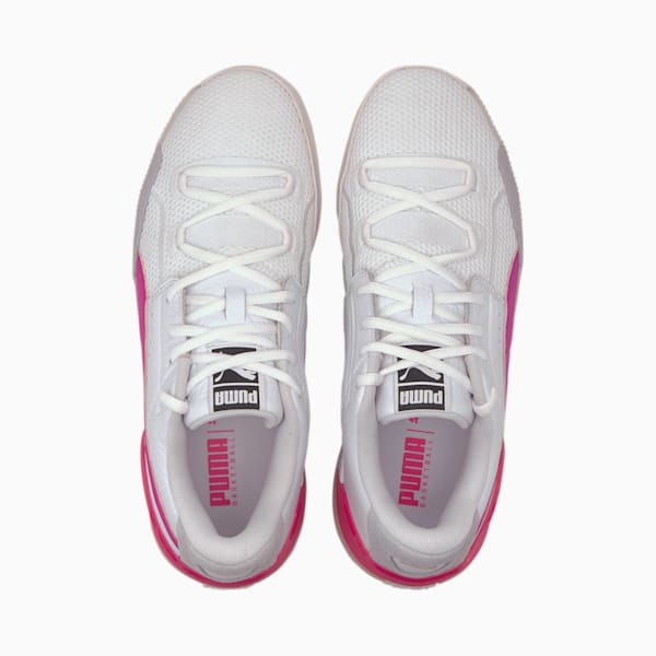 Clyde Hardwood Basketball Shoes, Puma White-Pink Glo, extralarge