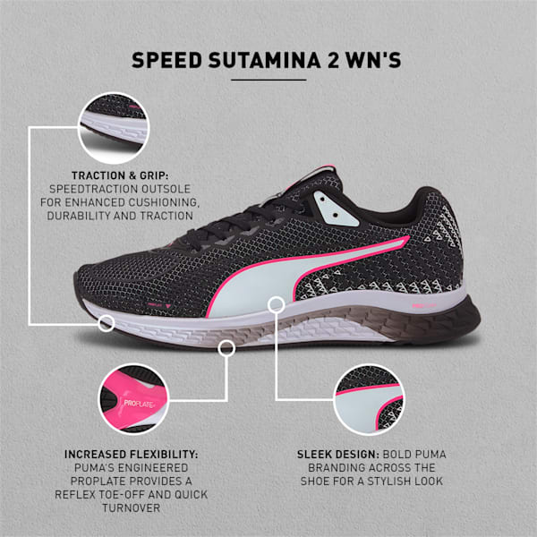 SPEED Sutamina 2 Women's Running Shoes, Puma Black-Puma White-Luminous Pink
