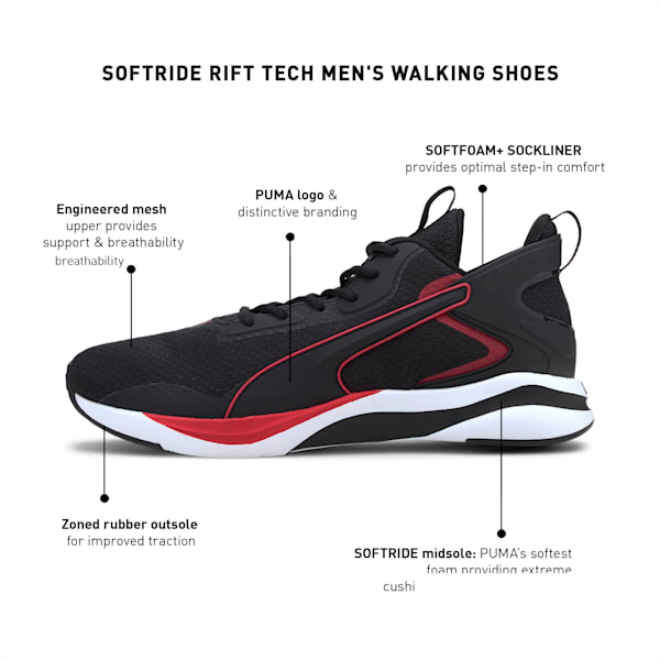 SOFTRIDE Rift Tech Men's Walking Shoes, Puma Black-High Risk Red, extralarge-IND