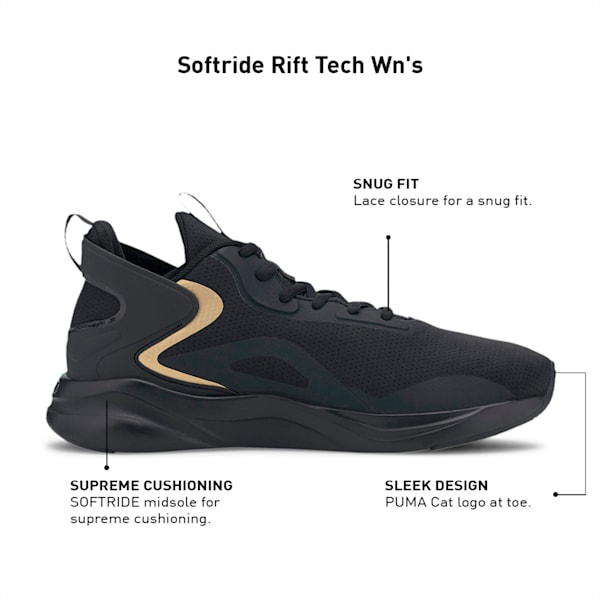 Softride Rift  Tech Women's Walking Shoes, Puma Black-Puma Team Gold