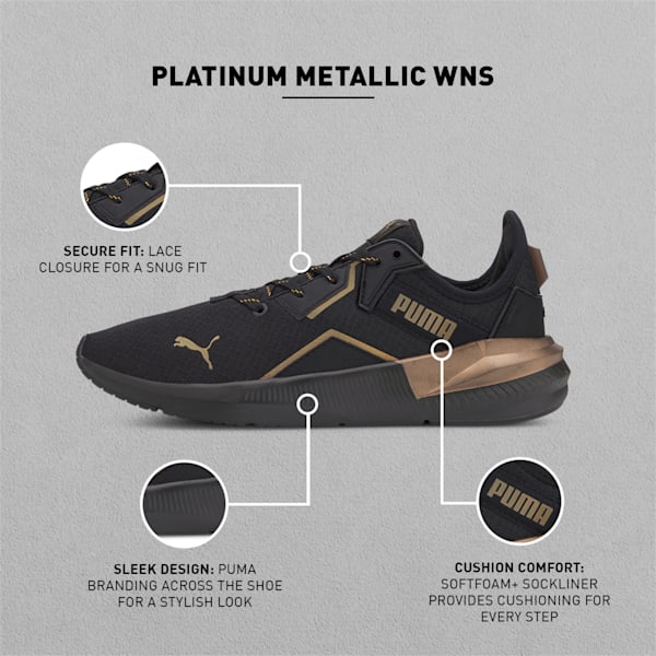 Platinum Metallic SoftFoam+ Women's Training Shoes, Puma Black-Gold, extralarge-IND