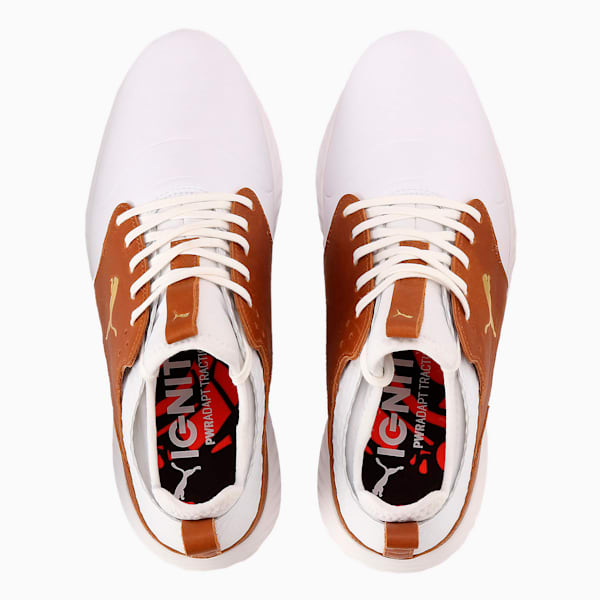 ゴルフ イグナイト パワーアダプト ケージド クラフテッド スパイク シューズ, Puma White-Leather Brown-Puma Team Gold, extralarge-JPN