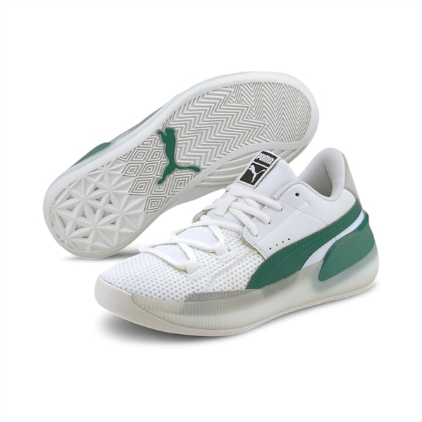 Clyde Hardwood Basketball Shoes JR, Puma White-Power Green, extralarge