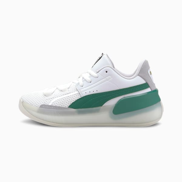 Clyde Hardwood Basketball Shoes JR, Puma White-Power Green, extralarge