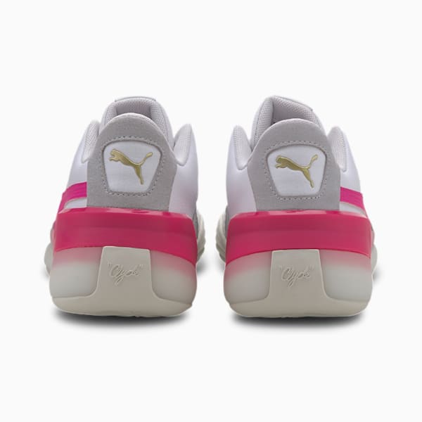 Clyde Hardwood Basketball Shoes JR, Puma White-Pink Glo, extralarge