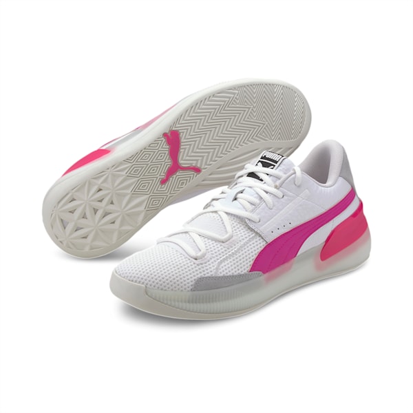 Clyde Hardwood Basketball Shoes JR, Puma White-Pink Glo, extralarge