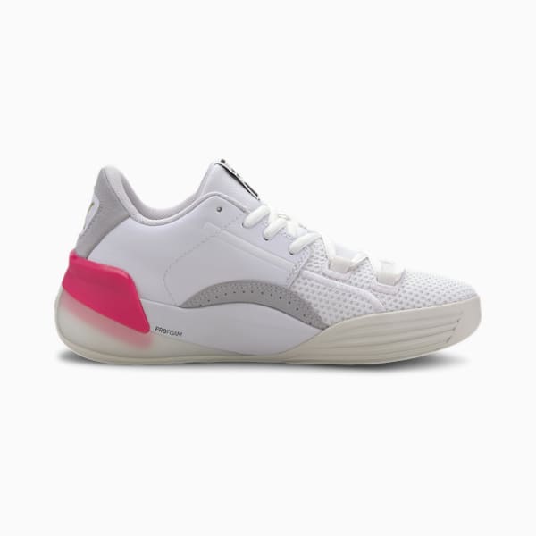 Clyde Hardwood Basketball Shoes JR, Puma White-Pink Glo, extralarge